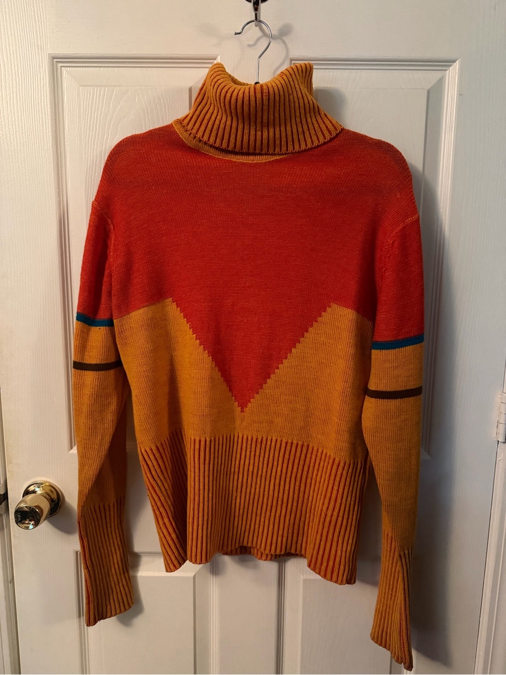 Colorblock Turtleneck Sweater in Rust & Mustard